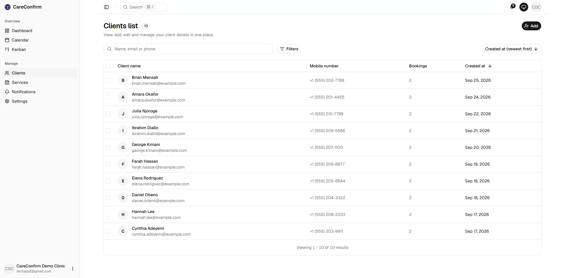 Clients list